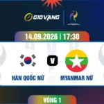 Soi kèo nữ Hàn Quốc vs nữ Myanmar 17h30 ngày 14/9/2026 – ASIAD 2026